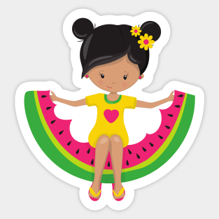 Watermelon Girl, Latina Girl, Dress, Flip Flops Sticker